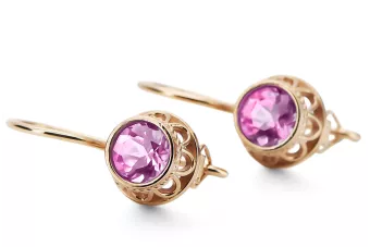 Pendientes Amatista Oro rosa antiguo original de 14k Artesanía vintage vec117r